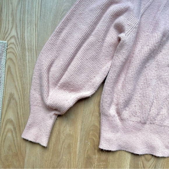 Anthropologie Pink Mock Neck Ribbed Sweater Balloon Sleeves Wool Blend - Picture 2 of 8